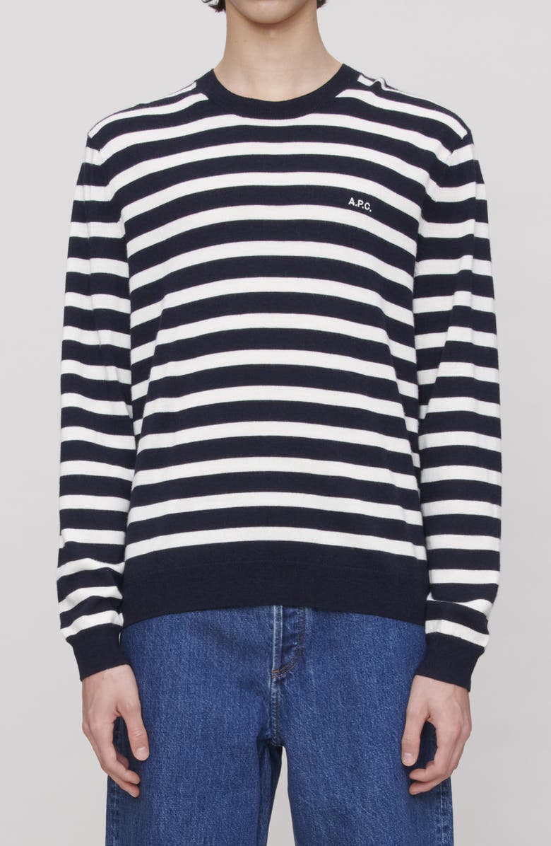 A.P.C. Matthias Stripe Wool Sweater, Main, color, Dark Navy / Ecru