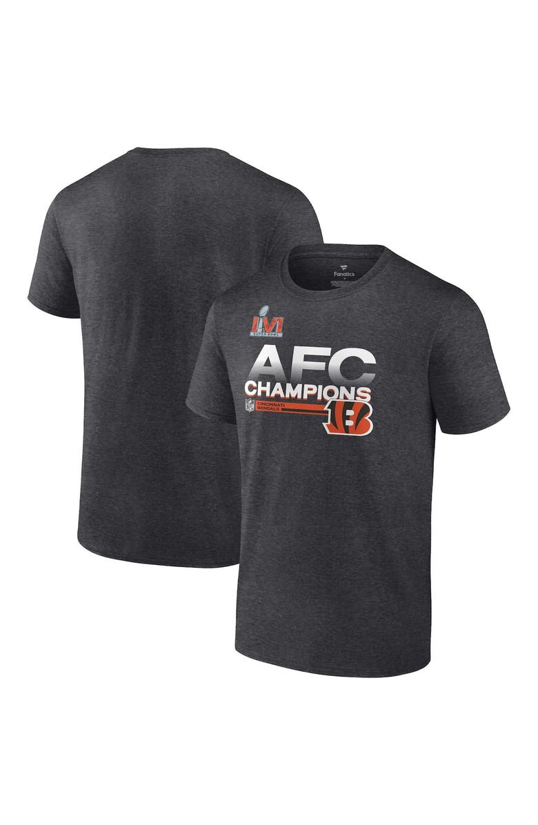 FANATICS Men's Fanatics Branded Heathered Charcoal Cincinnati Bengals 2021 AFC Champions Locker Room Trophy Collection T-Shirt, Main, color, 