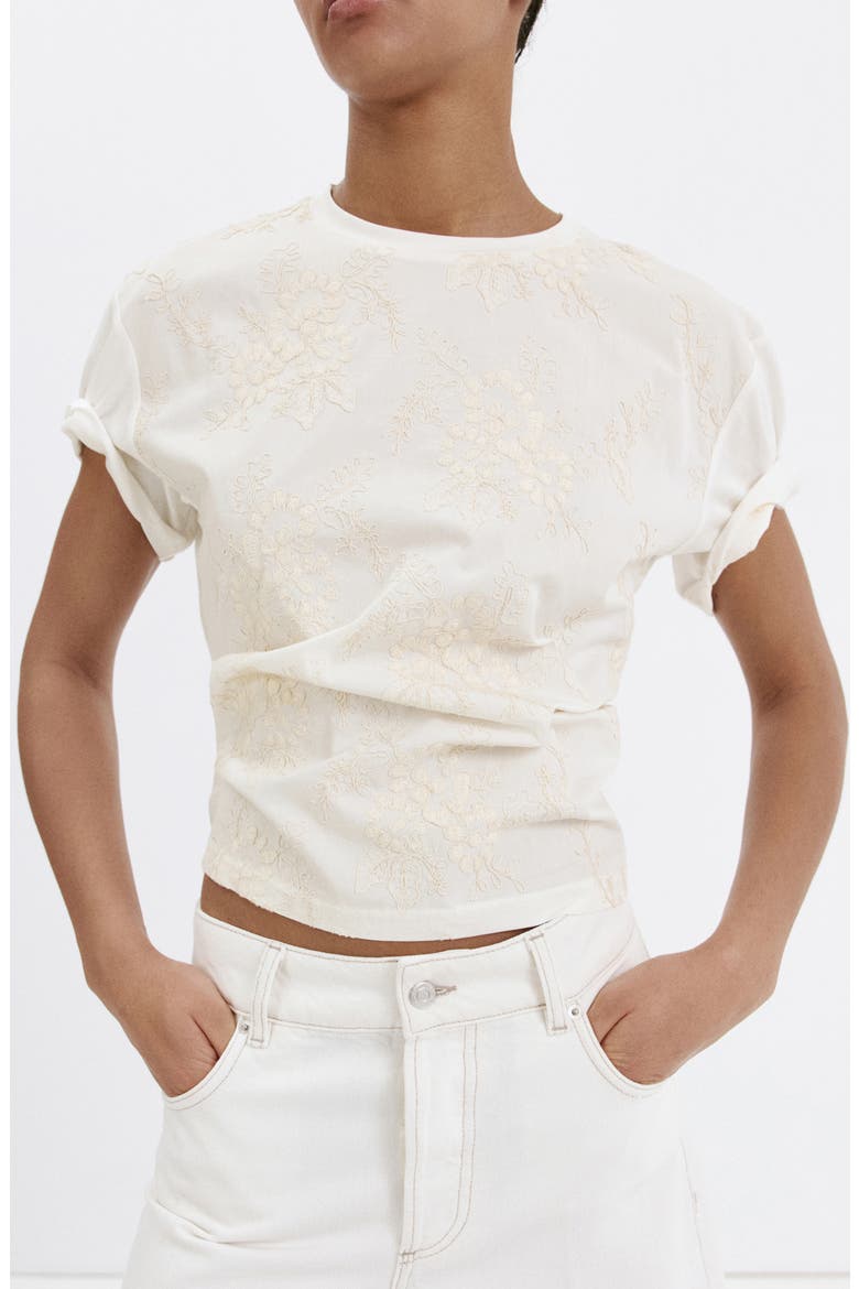 Floral Embroidered Cotton T-Shirt, Main, color, ECRU