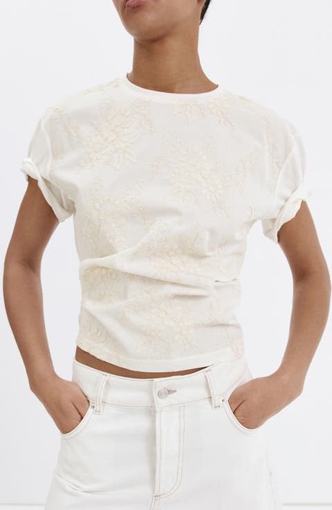 Floral Embroidered Cotton T-Shirt