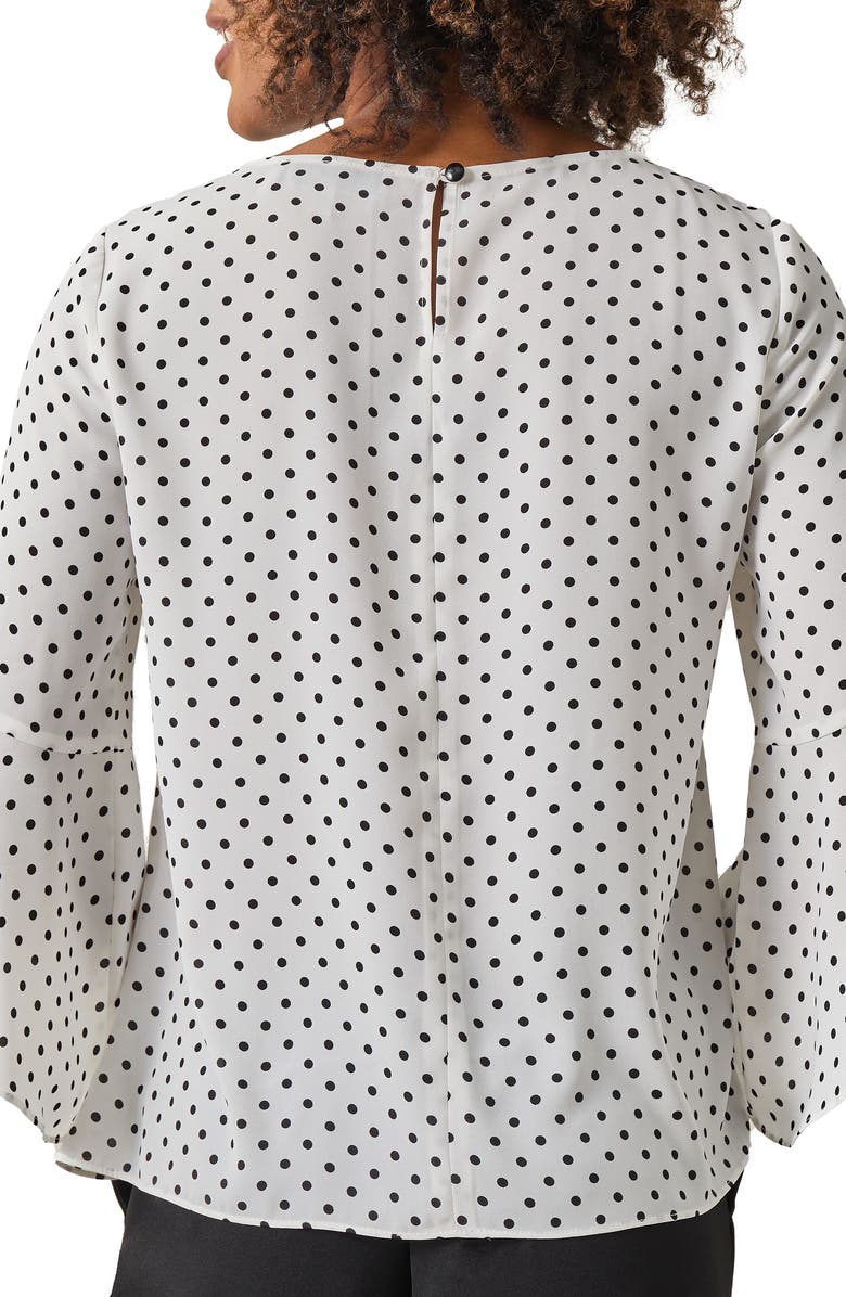 KASPER Polka Dot Ruffle Sleeve Crepe Top, Alternate, color, 