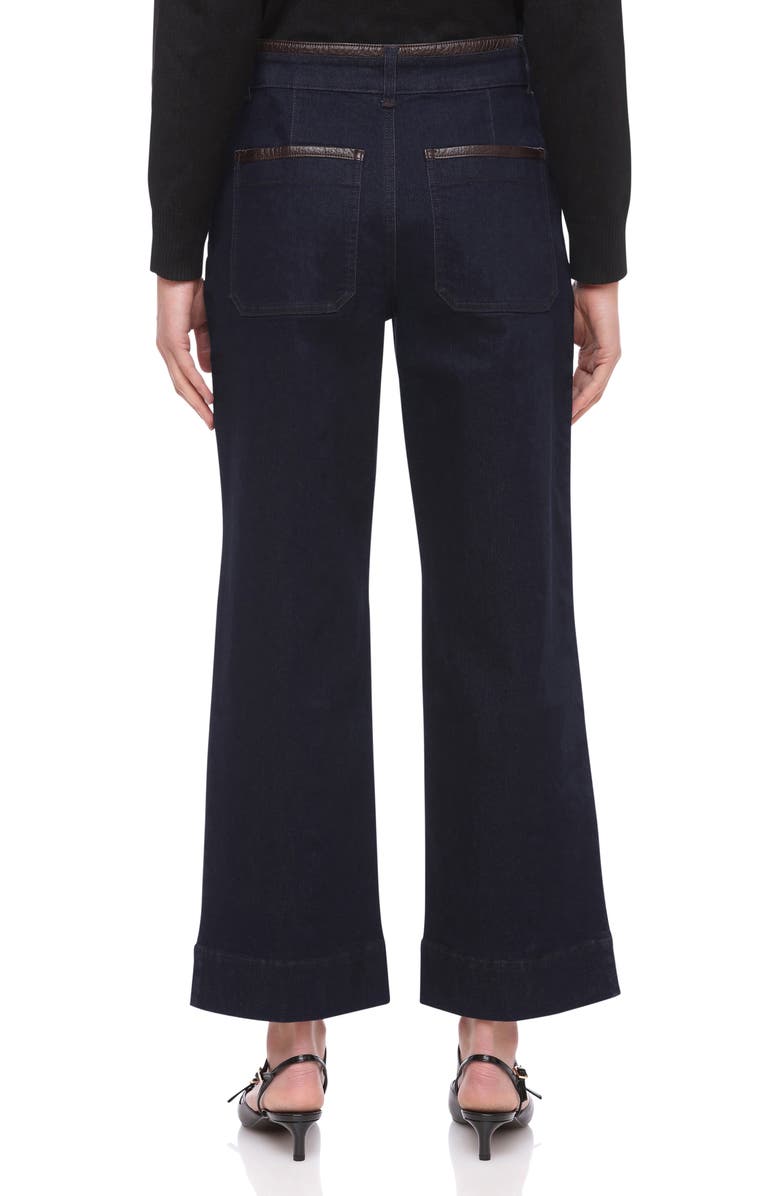 Bagatelle Faux Leather Trim Crop Wide Leg Jeans, Alternate, color, 