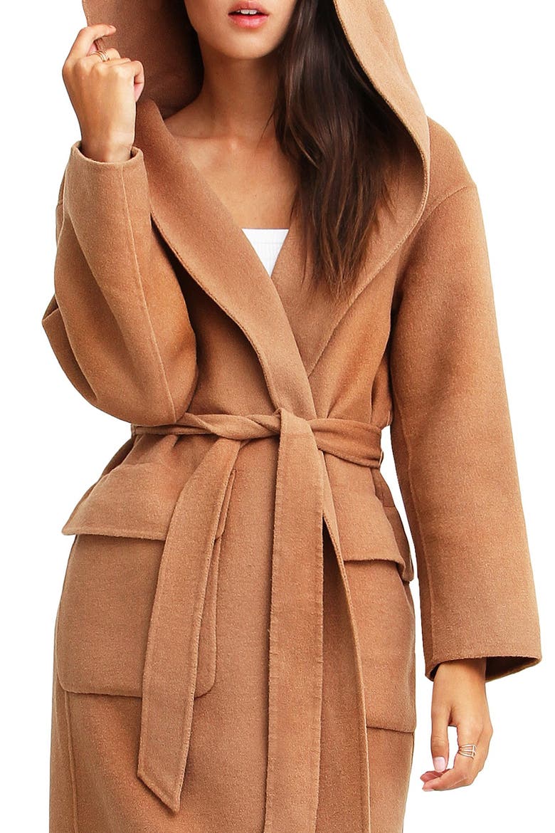 Runaway Wool Blend Robe Coat, Alternate, color, DARK CAMEL