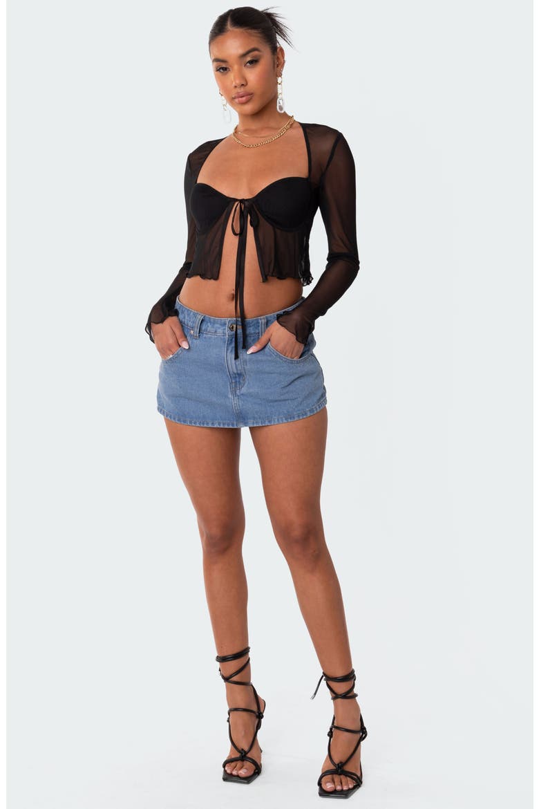 Mesh Long Sleeve Bra Top, Alternate, color, BLACK