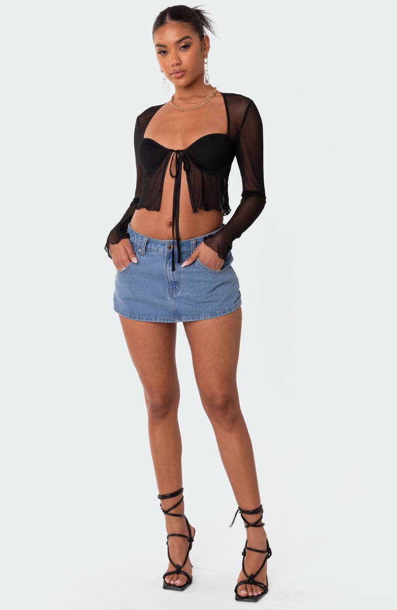 EDIKTED Mesh Long Sleeve Bra Top, Alternate, color, Black