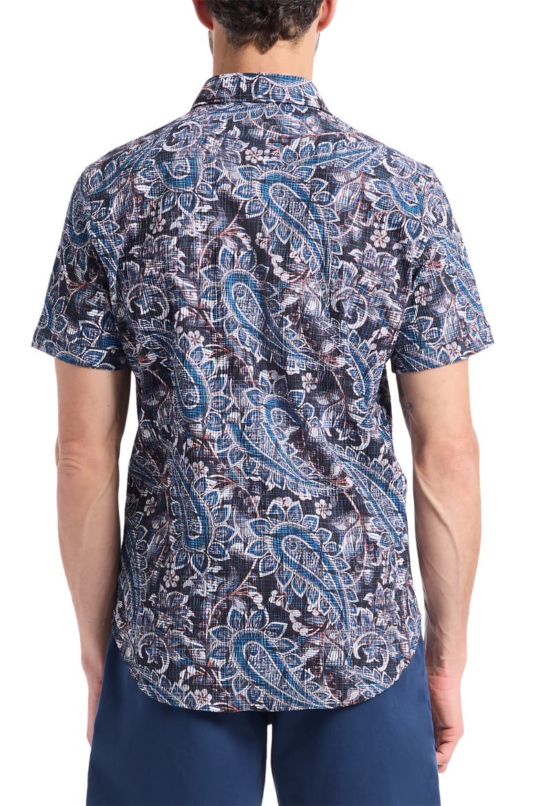 Barrington Floral Paisley Short Sleeve Cotton Crepe Button-Up Shirt, Alternate, color, BLUE MULTI