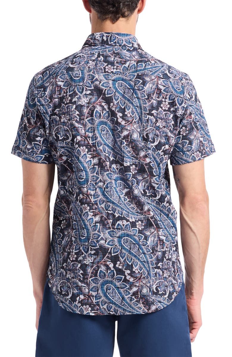 Robert Graham Barrington Floral Paisley Short Sleeve Cotton Crepe Button-Up Shirt, Alternate, color, Blue Multi