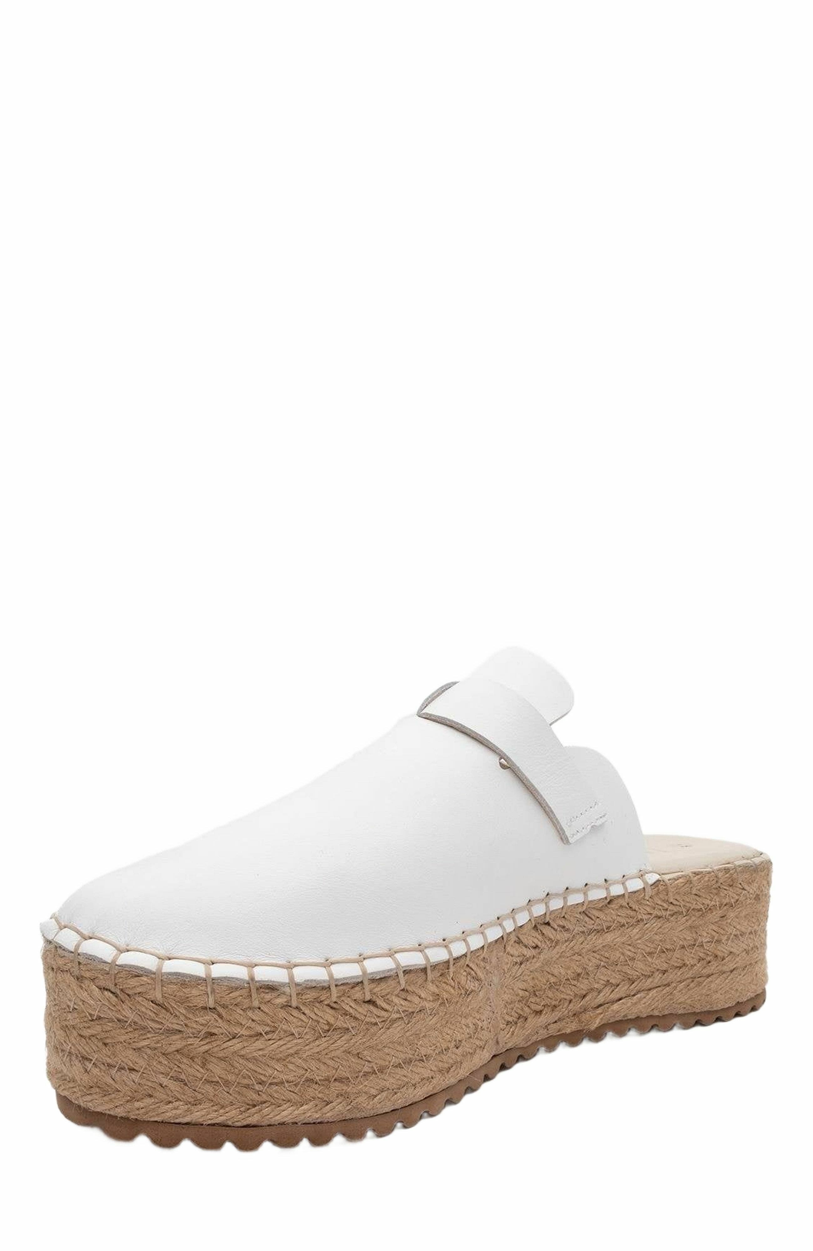 Forever & Always Shoes Novas Leather Platform Espadrille Mule, Alternate, color, White Leather