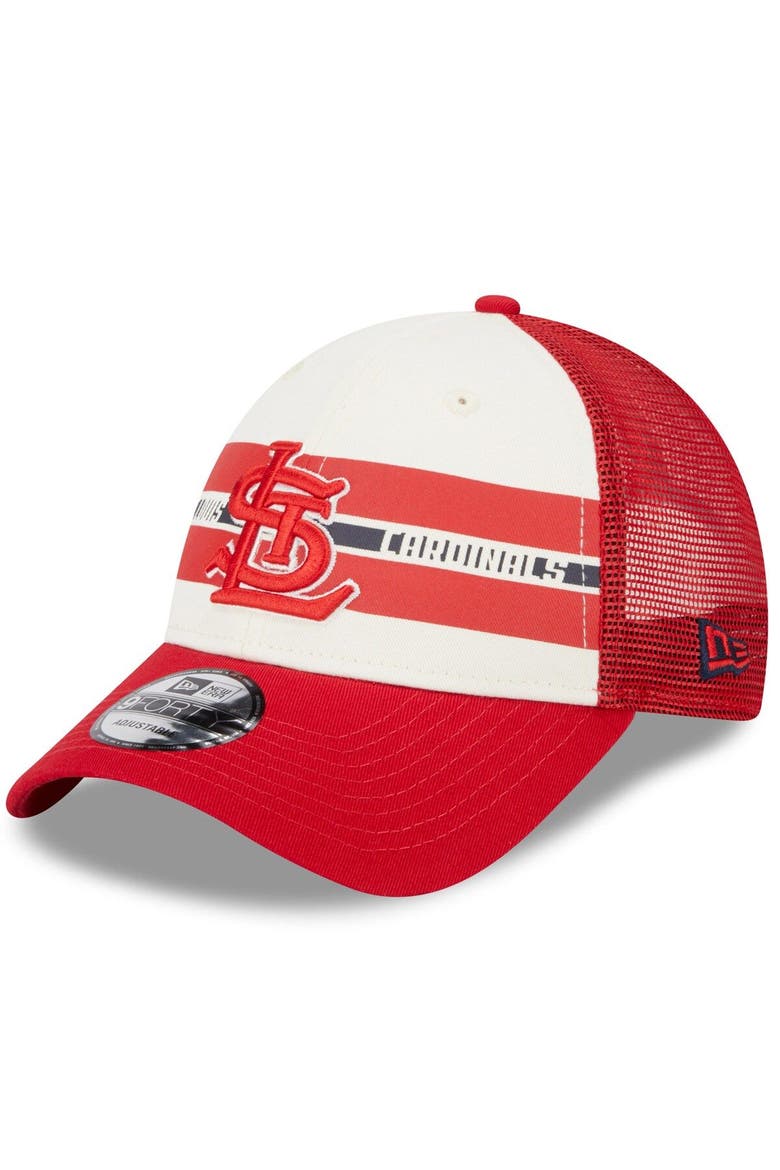 Men's New Era White/Red St. Louis Cardinals Team Stripe Trucker 9FORTY Snapback Hat, Main, color, White
