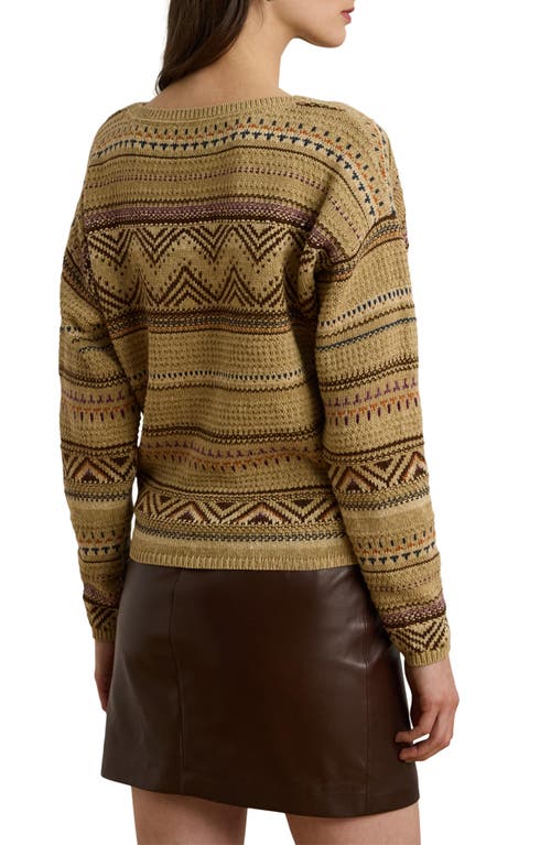 Ralph Lauren Geo-striped Cotton-linen Sweater In Brown