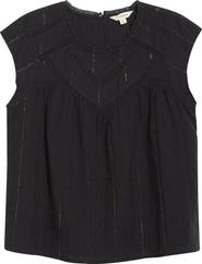 Lucky Brand Lace Inset Yoke Metallic Cotton Top