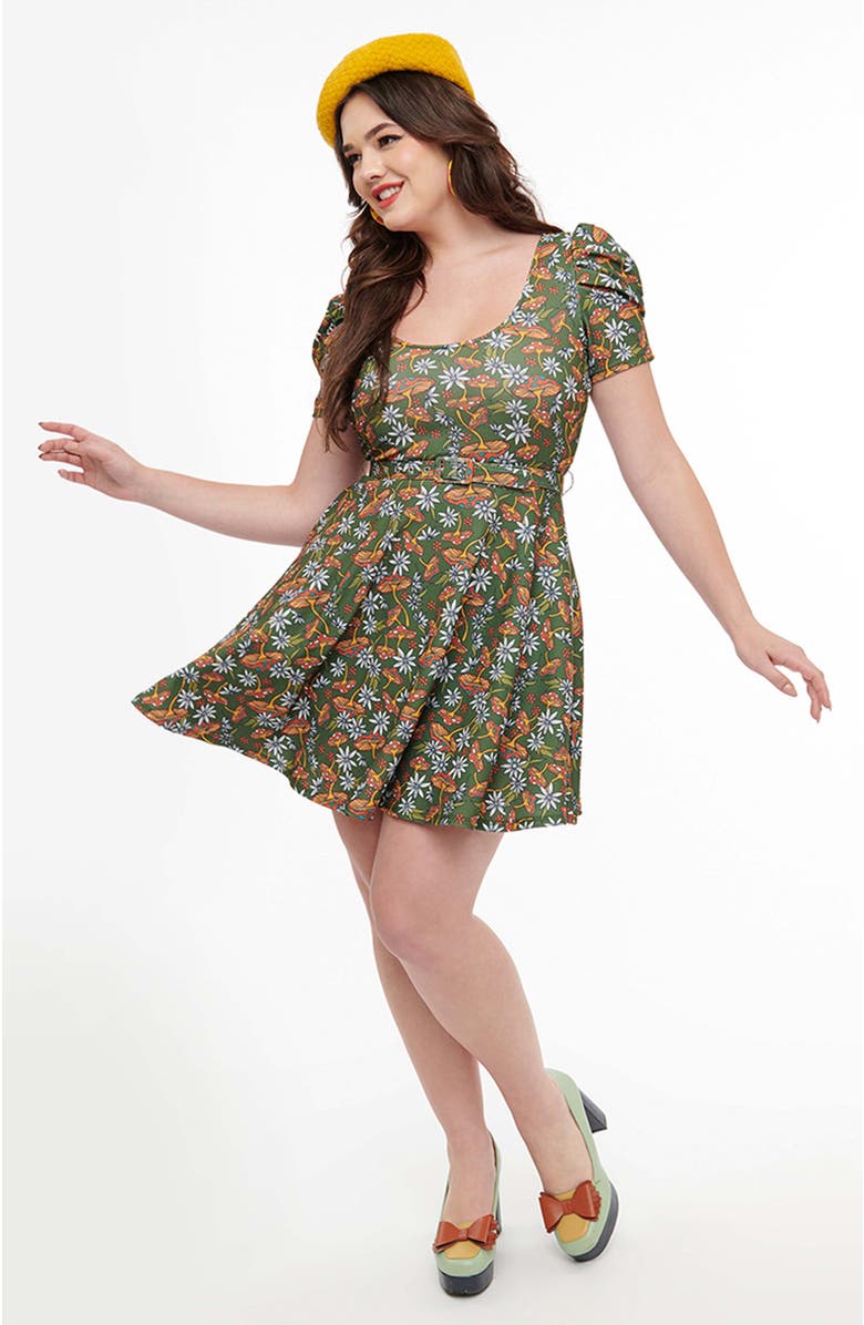 Smak Parlour Printed Knit Puff Short Sleeve Group Chat Fit & Flare Dress, Main, color,