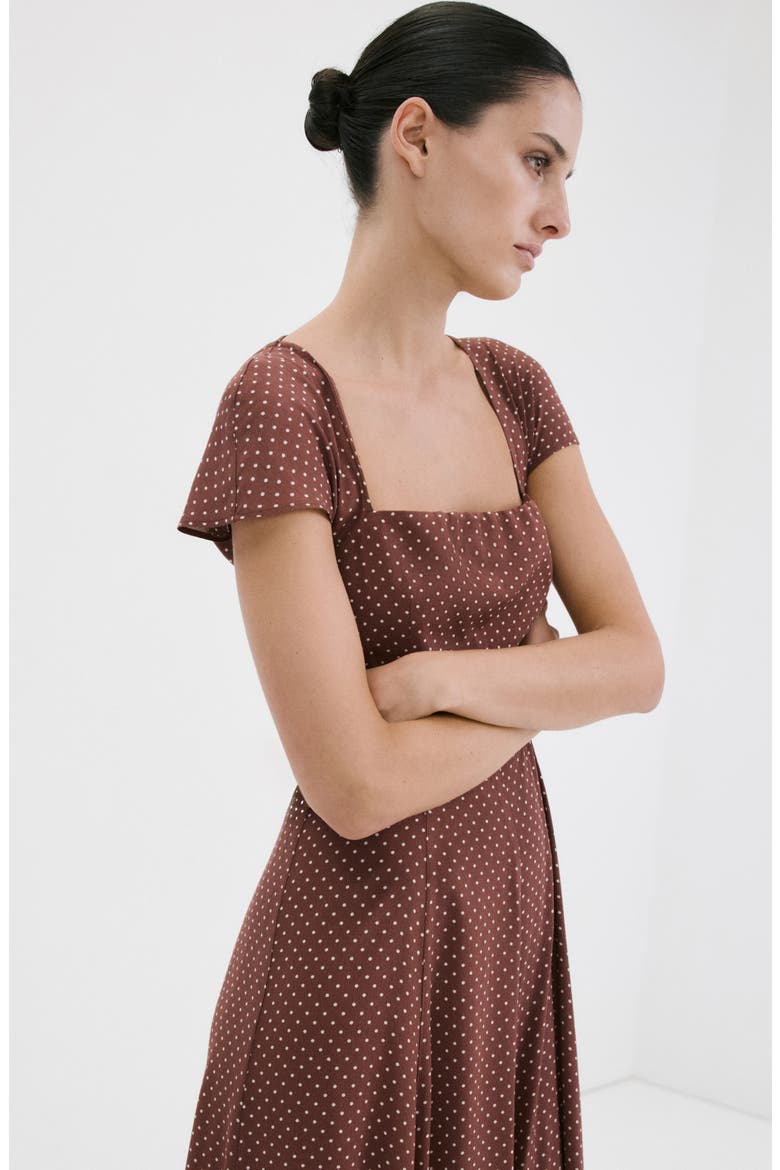 Polka Dot A-Line Dress, Alternate, color, CHOCOLATE