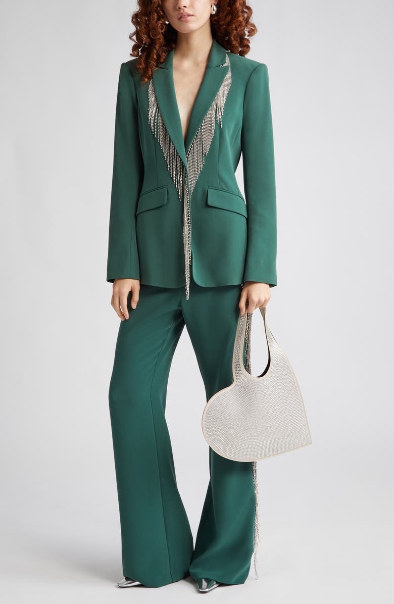 Cinq à Sept Remy Rhinestone Fringe Pants, Main, color, Dark Emerald