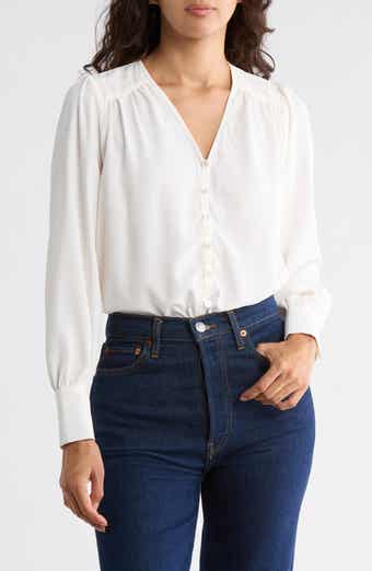 Muse Shirred Button-Up Top