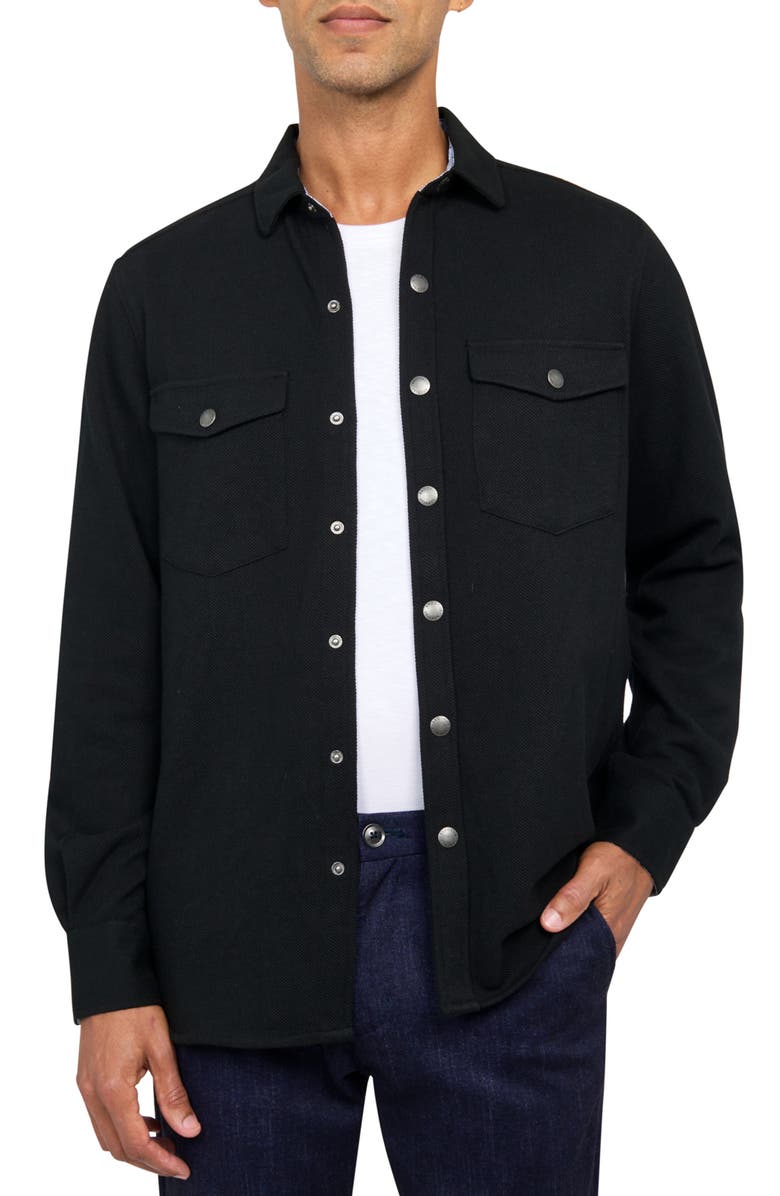 Brooklyn Brigade Solid Waffle Knit Shirt Jacket, Main, color, Black