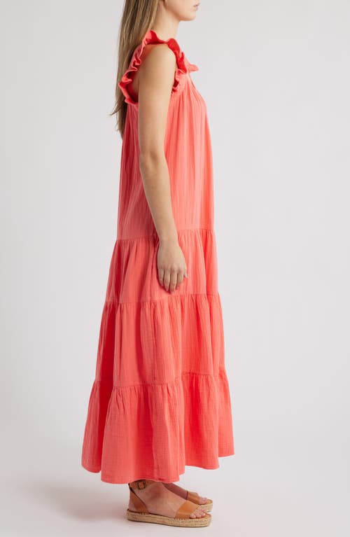 Shop Caslonr Caslon(r) Ruffle Tiered Cotton Maxi Sundress In Coral Sugar