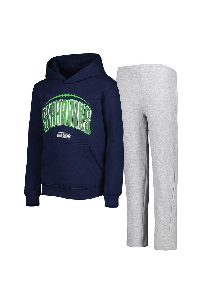 Youth College Navy/Heather Gray Seattle Seahawks Double Up Pullover Hoodie & Pants Set, Main, color, Navy
