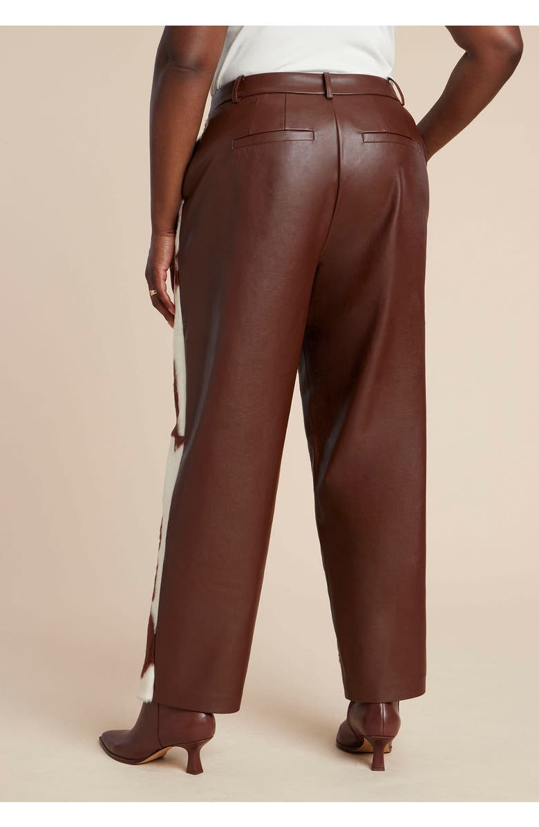 ELOQUII Faux Cow Hide And Leather Pant, Alternate, color, Brown Cow Hide