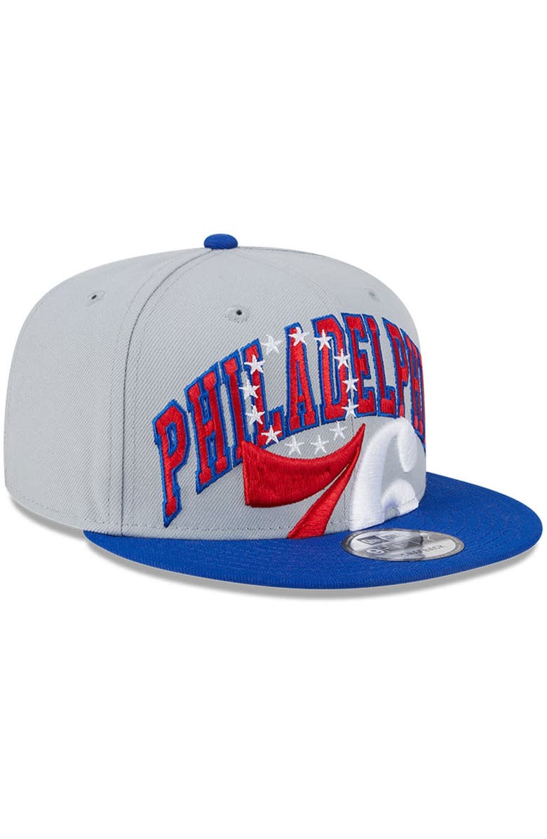 New Era Men's New Era Gray/Royal Philadelphia 76ers Tip-Off Two-Tone 9FIFTY Snapback Hat, Alternate, color, Gray