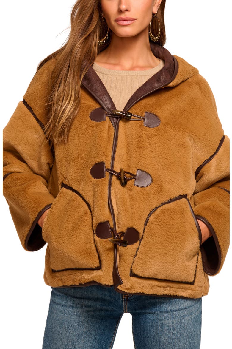Lucy Reversible Faux Shearling Hooded Jacket, Main, color, CAMEL