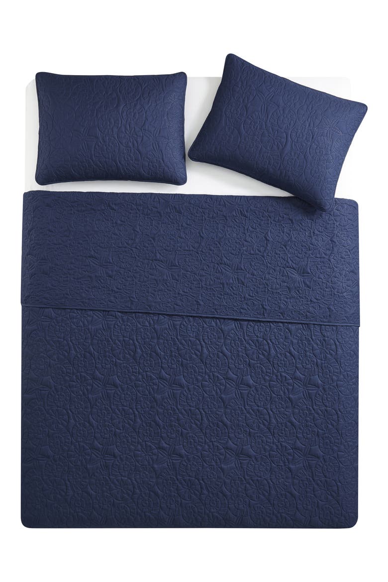Seashell Solid 3-Piece Quilt Set, Main, color, NAVY