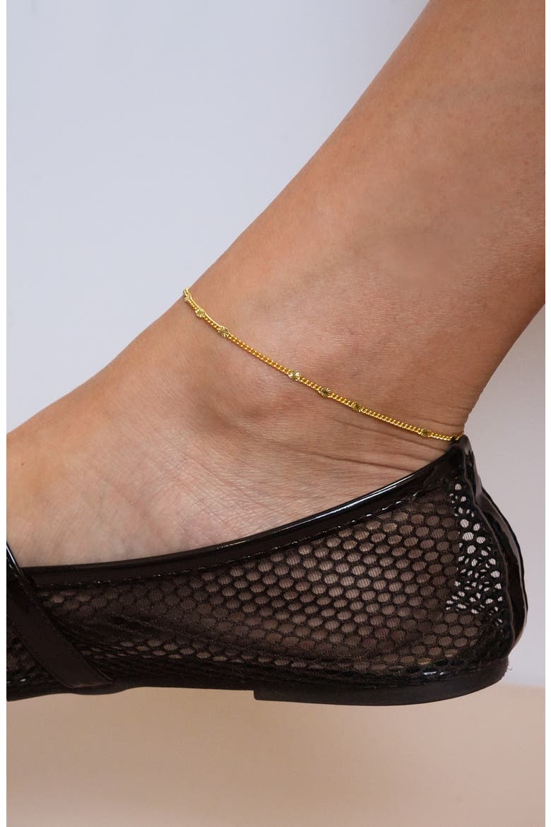 18K Gold Plate Sterling Silver Diamond Cut Anklet, Alternate, color, GOLD