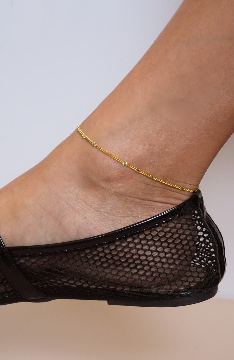 Argento Vivo Sterling Silver 18K Gold Plate Sterling Silver Diamond Cut Anklet, Alternate, color, Gold