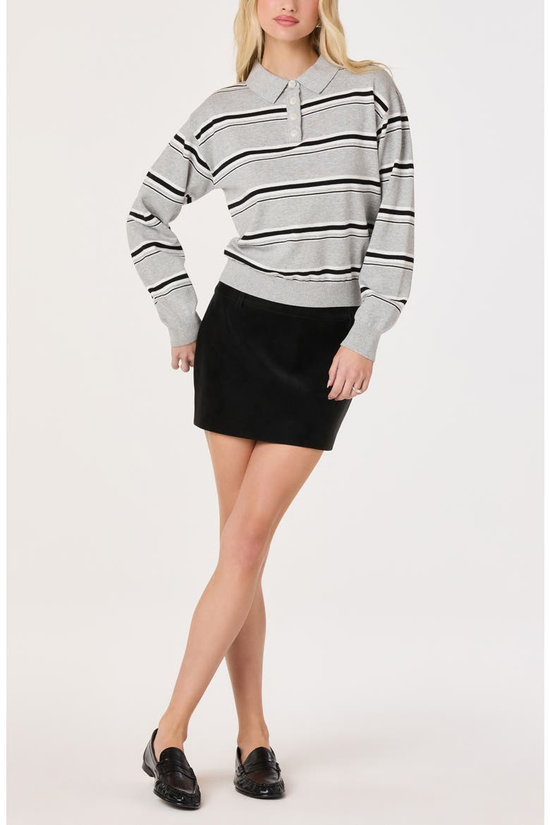 Stripe Long Sleeve Cotton Polo, Alternate, color, GREY STRIPE