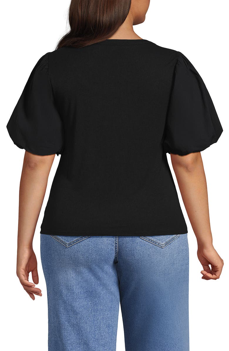 Lands' End Plus Size Drapey Rib Puff Sleeve Scoop Neck Top, Alternate, color, Black