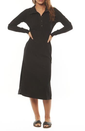 Amuse Society Tammy Long Sleeve Polo Dress In Black