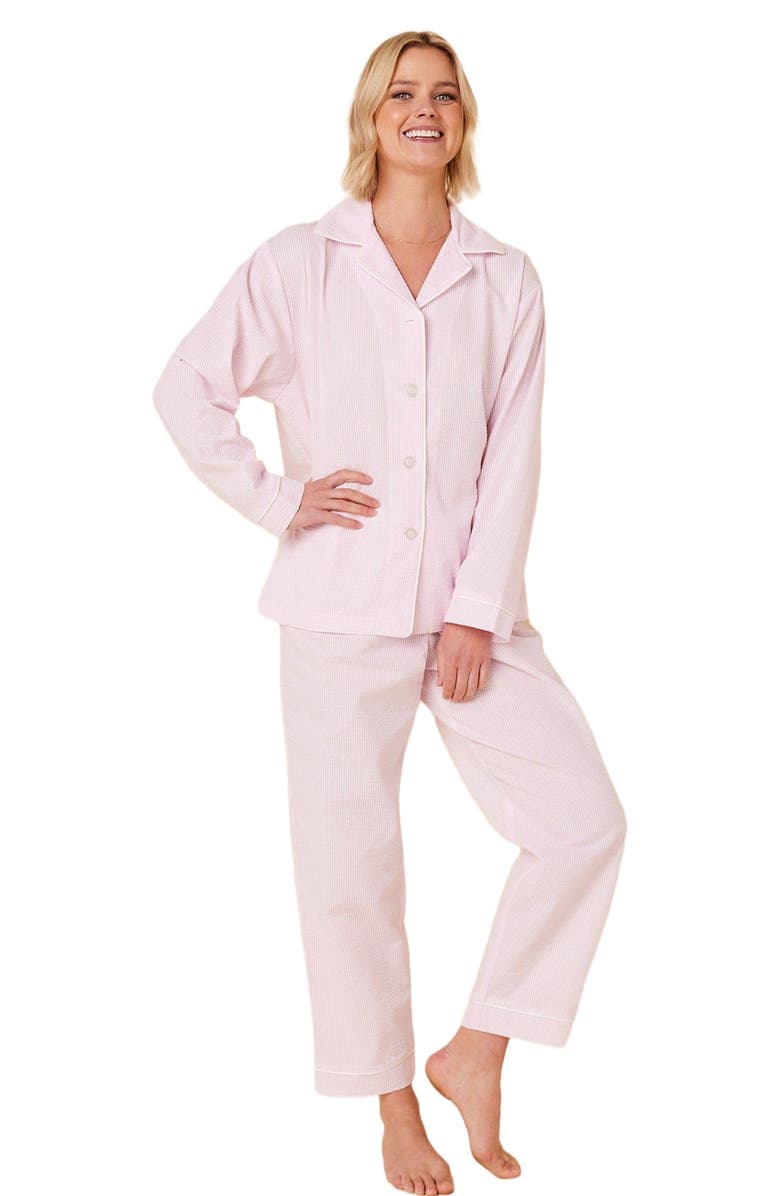 The Cat's Pajamas Cotton Seersucker Pajama Set, Main, color, Pink Stripe