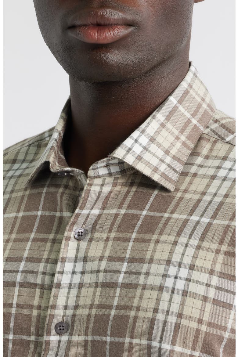 Weekend Regular Fit Heathered Plaid Cotton Button-Up Shirt, Alternate, color, COCOA HEATHER