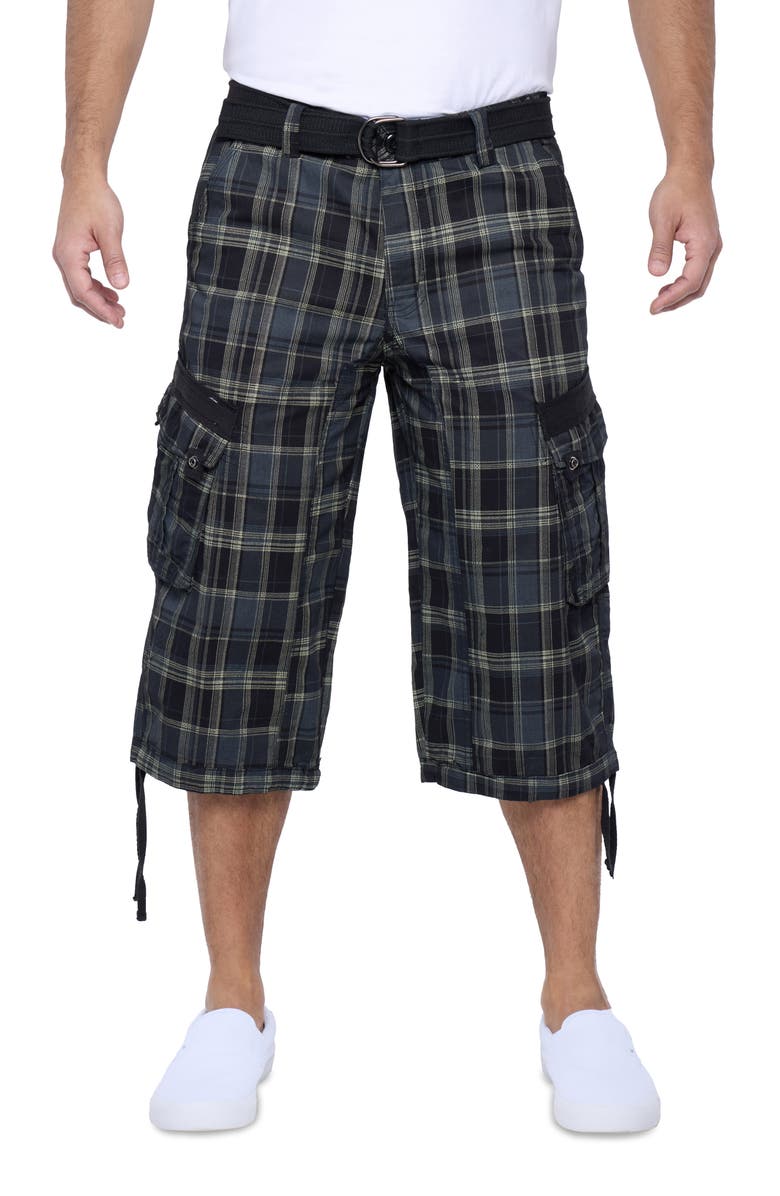 XRAY Belted Cargo Shorts, Main, color, Plaid Black