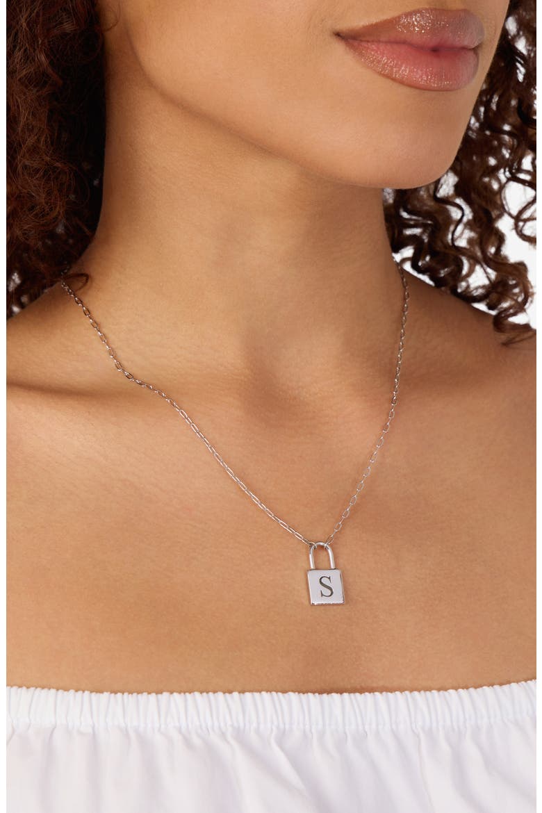 Personalized Initial Lock Pendant Necklace, Alternate, color, SILVER