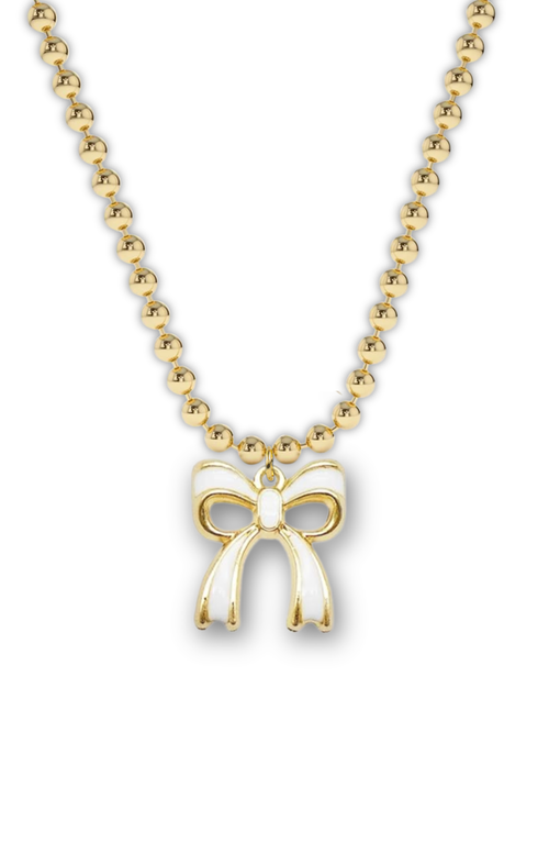 Little Miss Zoe Bow Charm Necklace In Gold
