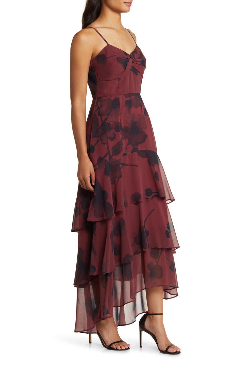 Kennedi Floral Print Tiered Maxi Dress, Alternate, color, WINE WATERCOLOR FLORAL