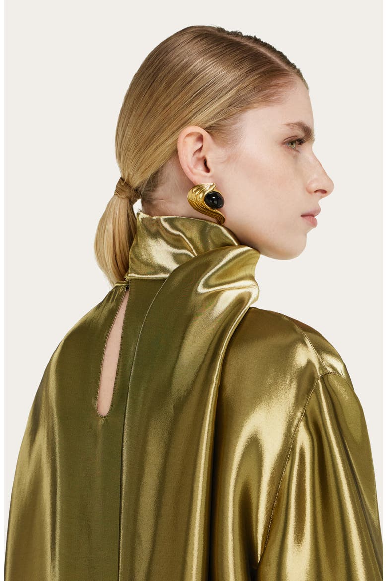 Fluid Scarf Neck Lamé Top, Alternate, color, ORO-NERO
