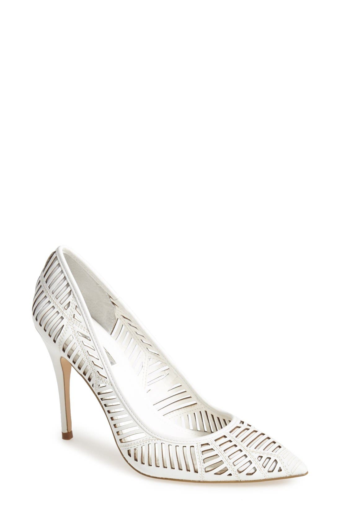 'Ovation' Laser Cut Pointy Toe Pump, Main, color, WHITE
