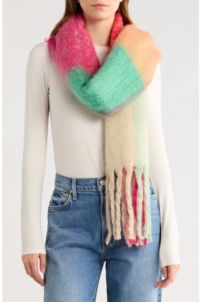 Plaid Recycled Polyester Scarf, Main, color, PINK MULTI