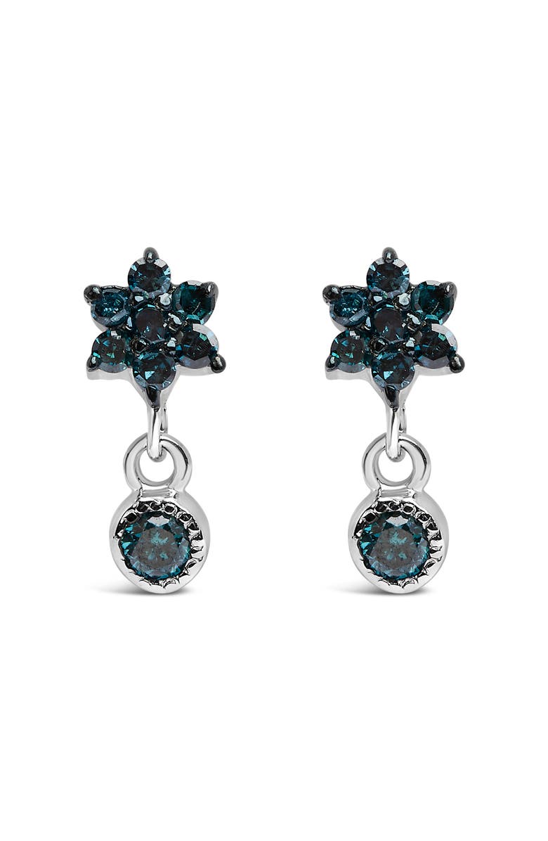 Haus of Brilliance Silver 1/10 Ct Blue Diamond Star Stud with Bezel Drop Dangle Earrings, Main, color, White
