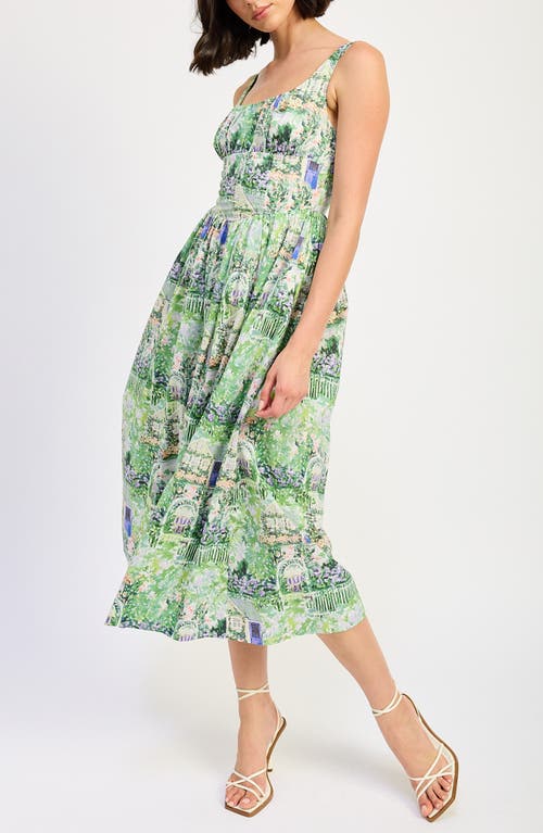 En Saison Molly Corset Cotton Midi Sundress In Green Violet