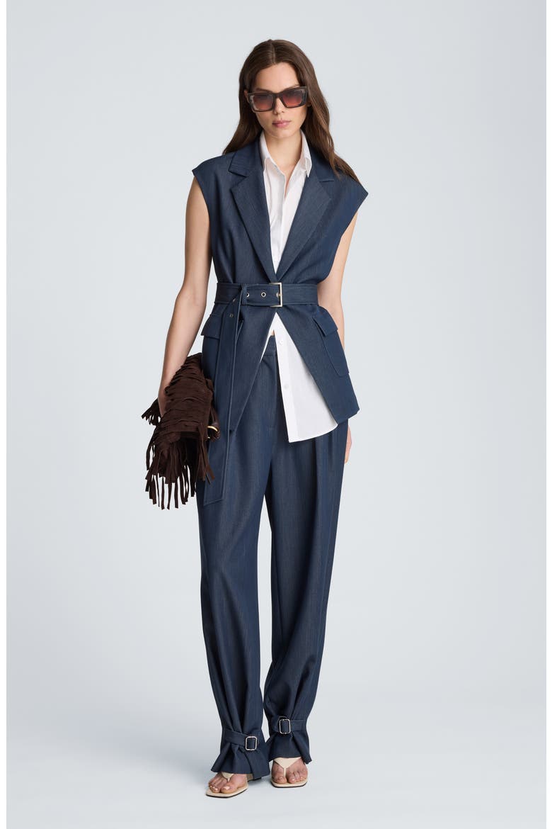 High Waist Belted Cuff Tapered Pants, Alternate, color, MIDNIGHT MELANGE