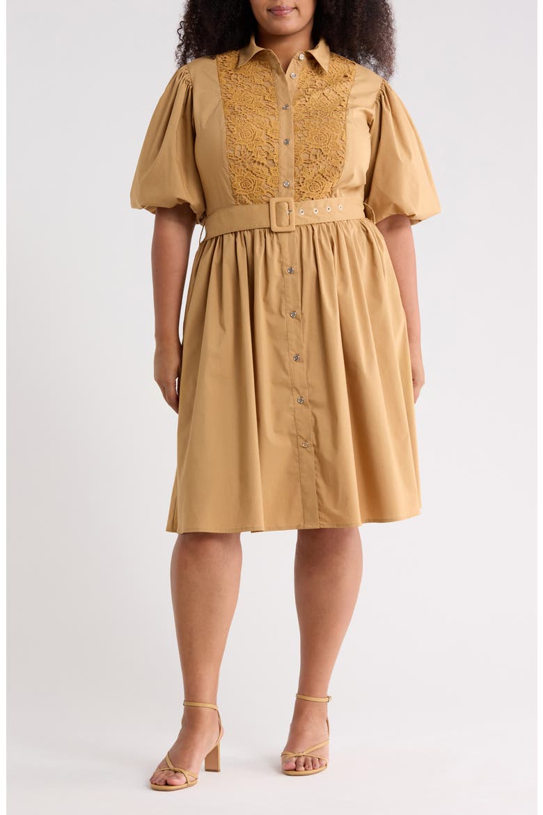 Cordelia Lace Front Poplin Shirtdress, Main, color, ICED COFFEE