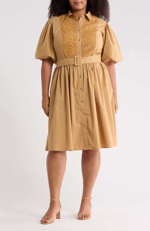 Cordelia Lace Front Poplin Shirtdress (Plus)
