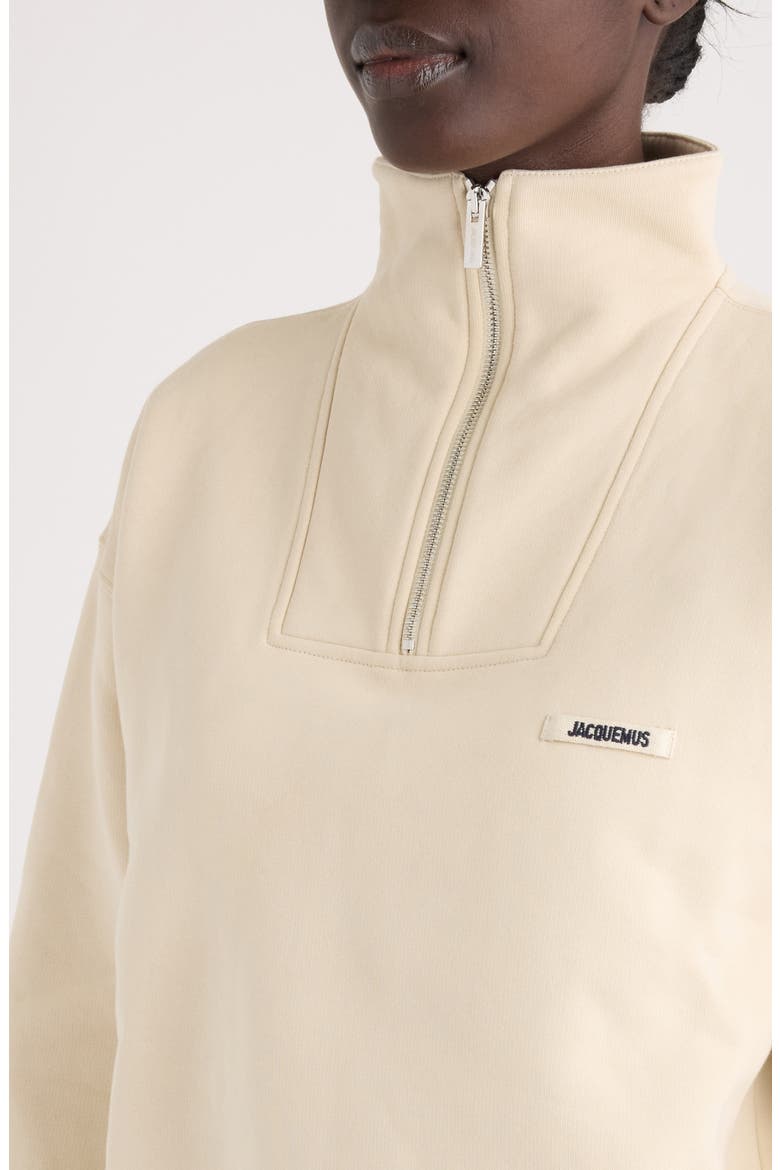 Le Camionneur Gros Grain Cotton Fleece Quarter Zip Pullover, Alternate, color, LIGHT BEIGE