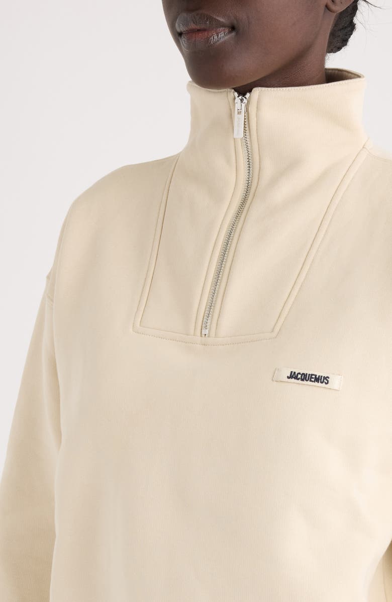 Jacquemus Le Camionneur Gros Grain Cotton Fleece Quarter Zip Pullover, Alternate, color, Light Beige
