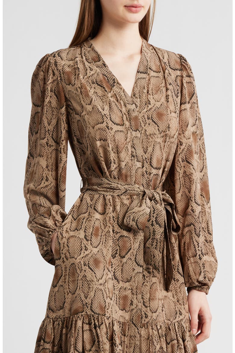Samara Snakeskin Print Tie Waist Shirtdress, Alternate, color, TANNIN MULTI