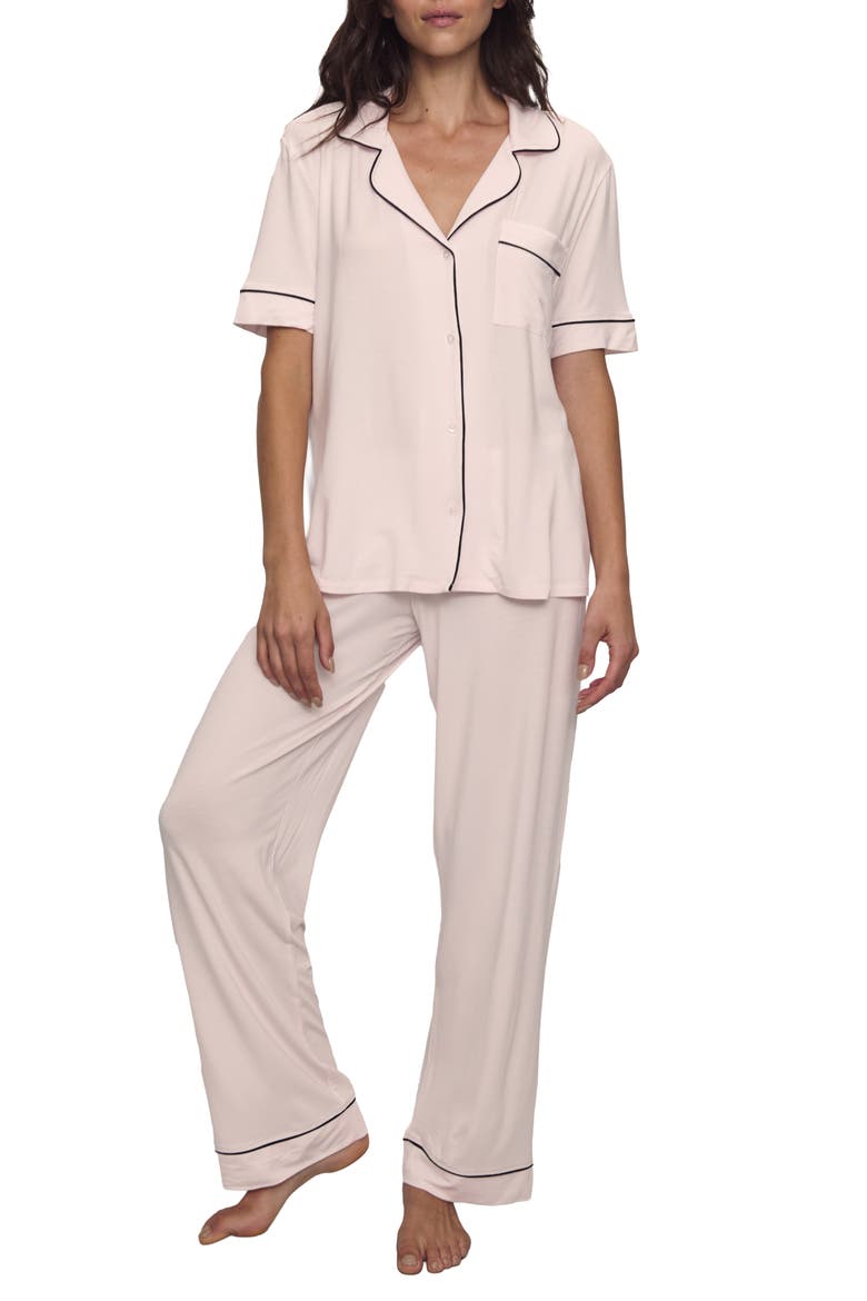 Gisele Short Sleeve Pant Pajamas, Main, color, SORBET PINK/ BLACK