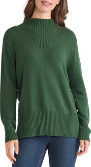 Jones New York Button Detail Rib Funnel Neck Sweater